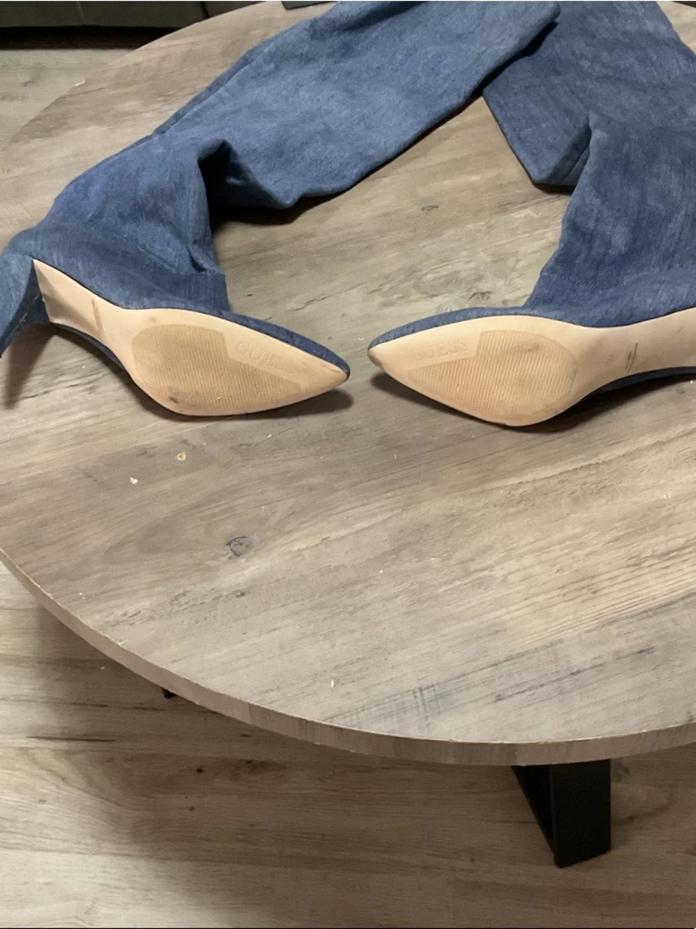 Guess Denim-Style Over-the-Knee Pointed-Toe Heeled Boots in Blue